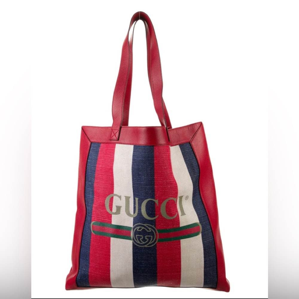 Gucci Logo Stripe Red Tote Bag